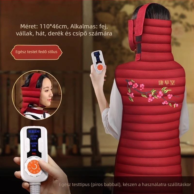 Kocka alakú vörösbabos melegítő párna teljes testre gyógyító terápiához – elektromos fűtés, 100W, 220V/50Hz, 30–80°C hőmérséklet-tartomány, 10 szintes szabályzás, len anyag, CCC tanúsítvány