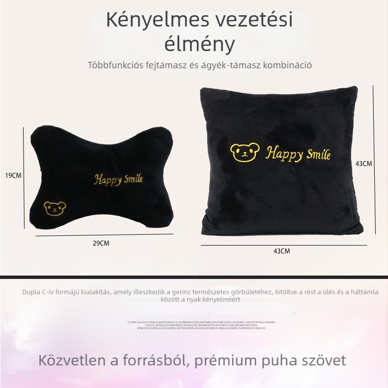 Autófej- és deréktámasz párna készlet kristály bársony külsővel, PP gyapot töltettel, rajzfilm állat mintával, minden évszakban használható, kompatibil minden autómárkával