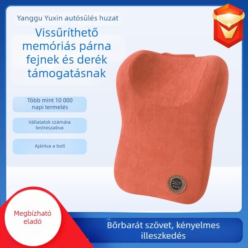 Autófej- és nyakrögzítő párna velúr külsővel, memory cotton töltet, egyszínű mintázat, egész éves használatra, testre szabható