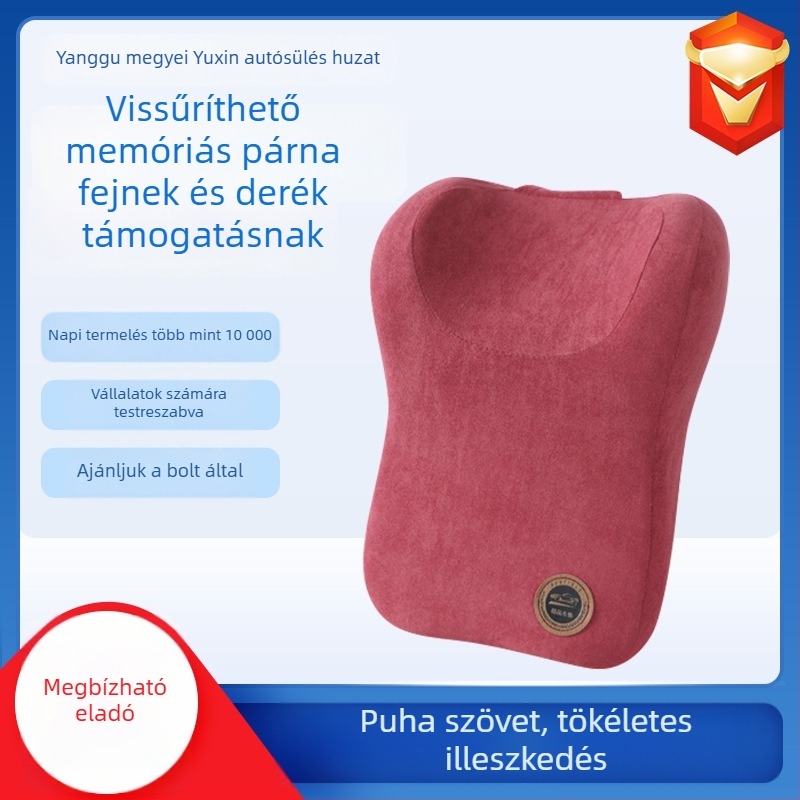 Autófej- és nyakrögzítő párna velúr külsővel, memory cotton töltet, egyszínű mintázat, egész éves használatra, testre szabható
