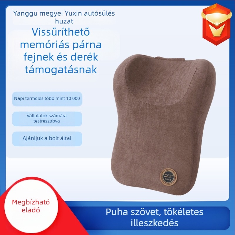 Autófej- és nyakrögzítő párna velúr külsővel, memory cotton töltet, egyszínű mintázat, egész éves használatra, testre szabható
