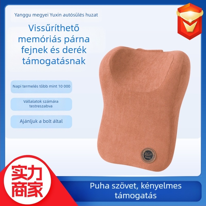 Autófej- és nyakrögzítő párna velúr külsővel, memory cotton töltet, egyszínű mintázat, egész éves használatra, testre szabható