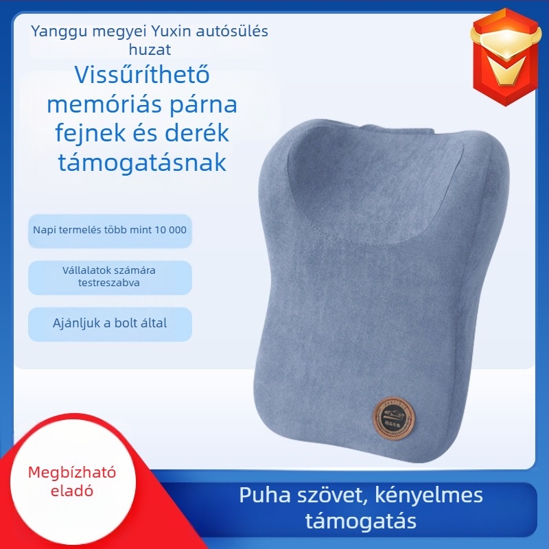 Autófej- és nyakrögzítő párna velúr külsővel, memory cotton töltet, egyszínű mintázat, egész éves használatra, testre szabható