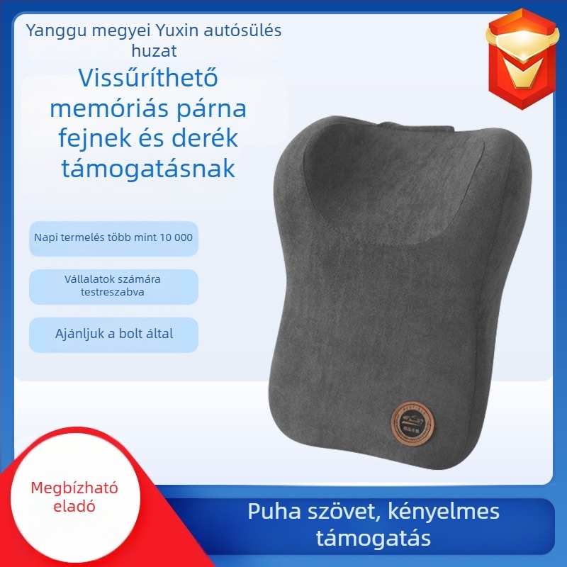 Autófej- és nyakrögzítő párna velúr külsővel, memory cotton töltet, egyszínű mintázat, egész éves használatra, testre szabható