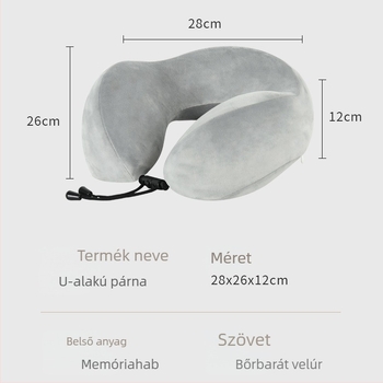 Memóriás hab U‑alakú utazó nyakpárna belsővel, Crystal velúr huzattal, felnőtteknek