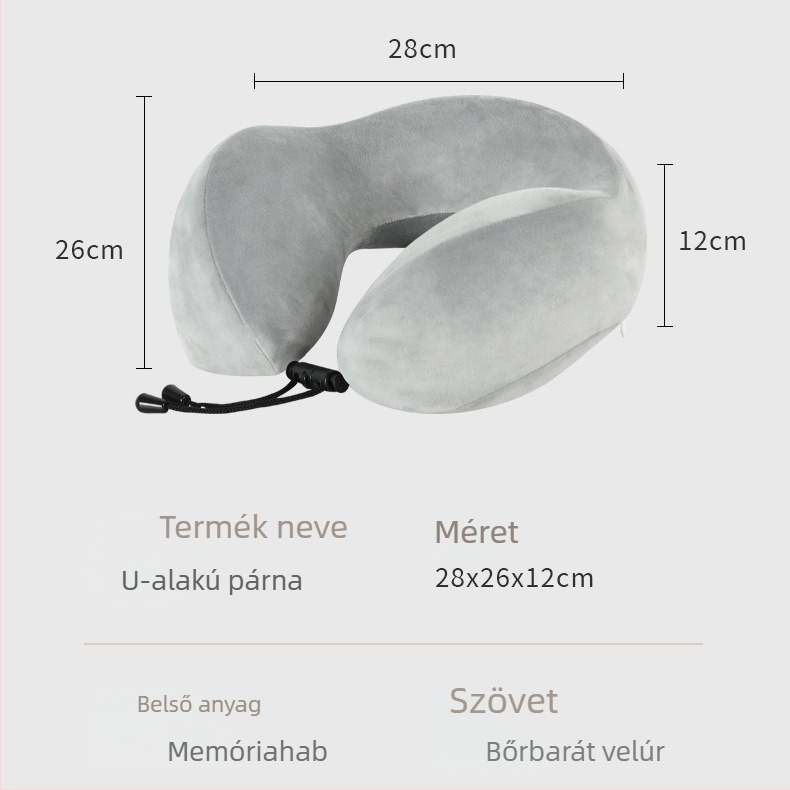Memóriás hab U‑alakú utazó nyakpárna belsővel, Crystal velúr huzattal, felnőtteknek