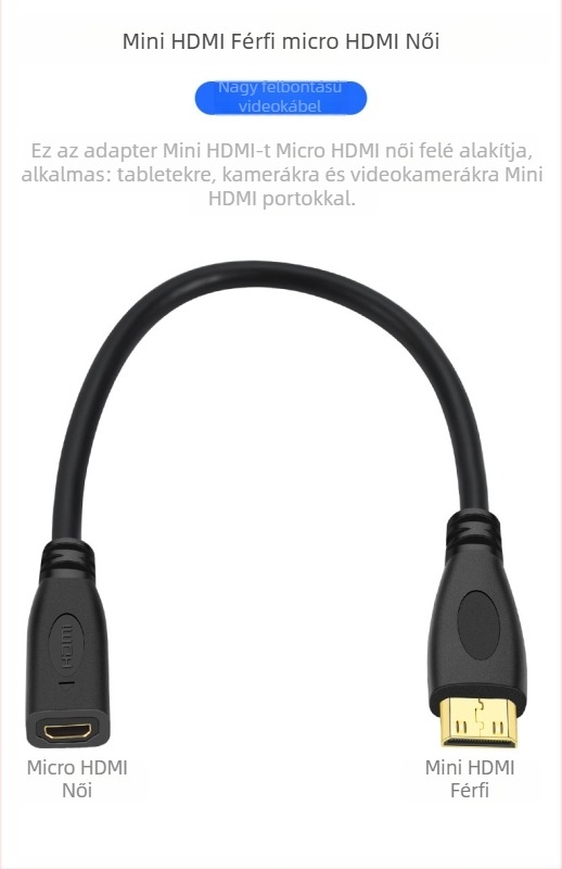 Mini HDMI–ról Micro HDMI-re adapter kábel, aranyozott ötvözet, modell x138, Imison/Emison, számítógépes perifériákhoz
