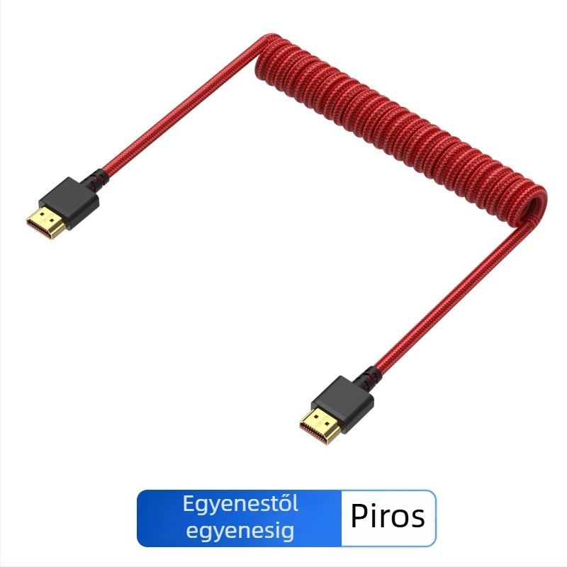 HDMI 2.1 90° kábel színes fonott, rugós kihúzható vezeték, 1 m, 8K videó