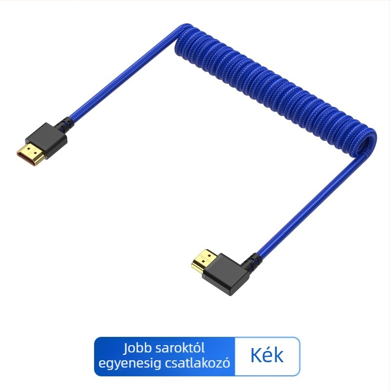 HDMI 2.1 90° kábel színes fonott, rugós kihúzható vezeték, 1 m, 8K videó