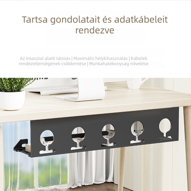 Asztal alatti kábelrendező – Shell Stone, hidegen hengerelt acél, egyszerű tekerőmechanizmus, alkalmas aljzatokhoz és töltőkábelekhez