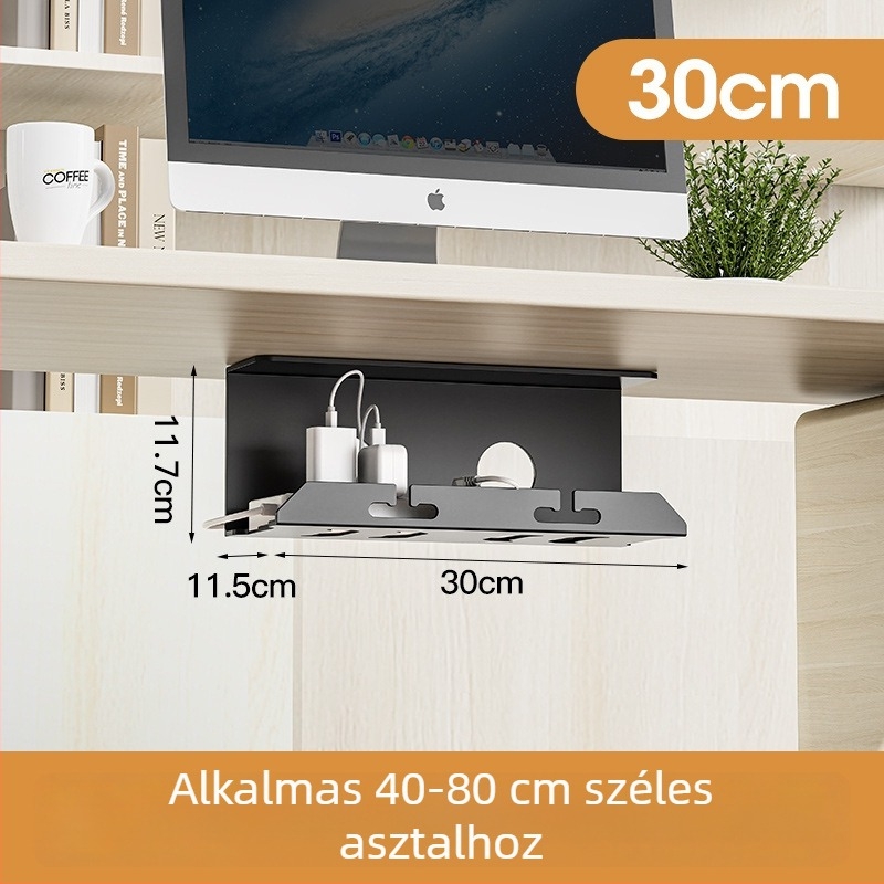 Asztal alatti kábelrendező – Shell Stone, hidegen hengerelt acél, egyszerű tekerőmechanizmus, alkalmas aljzatokhoz és töltőkábelekhez