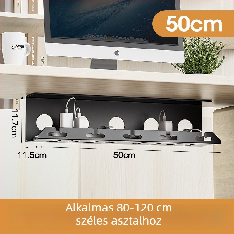 Asztal alatti kábelrendező – Shell Stone, hidegen hengerelt acél, egyszerű tekerőmechanizmus, alkalmas aljzatokhoz és töltőkábelekhez