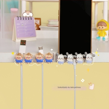 Asztali kábelrendező, aranyos rajzfilm-stílusú tartó töltő- és adatkábelekhez