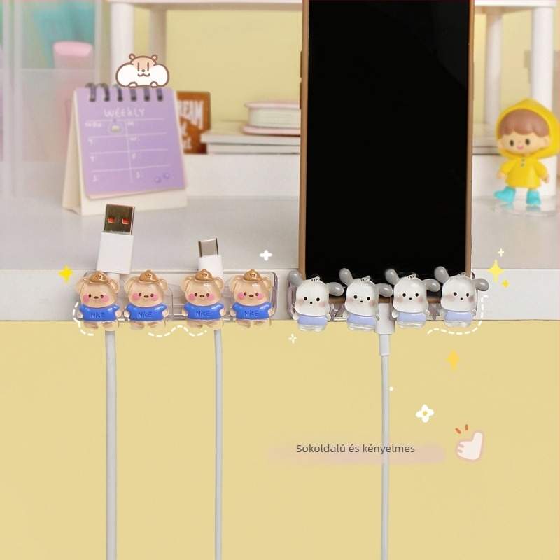 Asztali kábelrendező, aranyos rajzfilm-stílusú tartó töltő- és adatkábelekhez