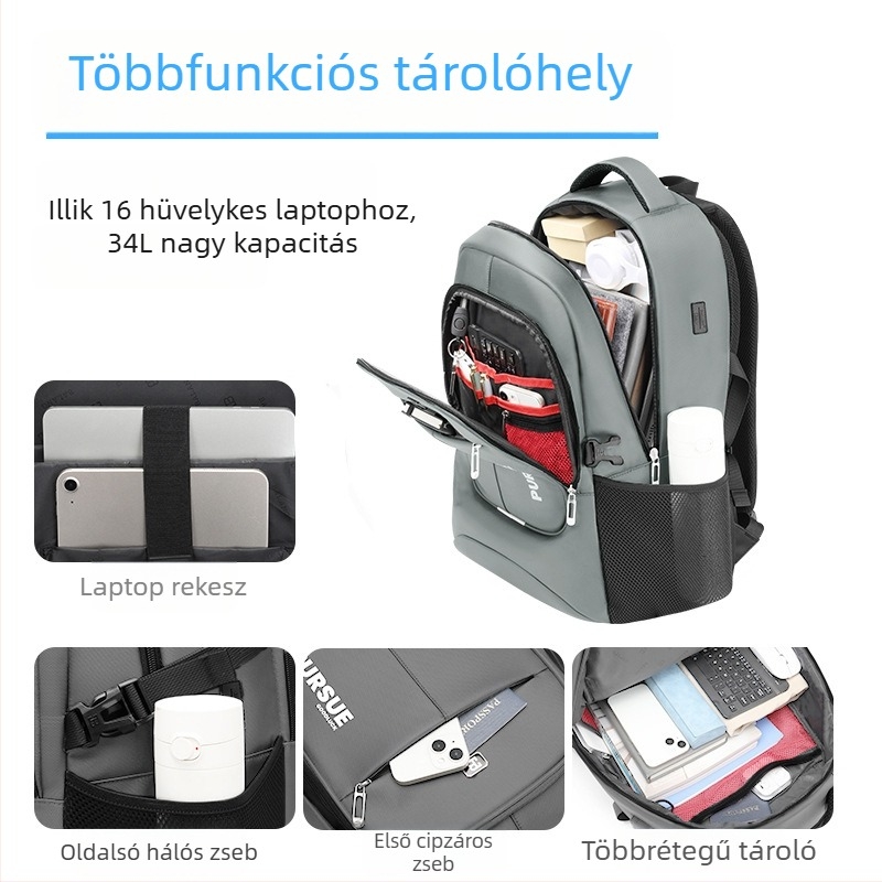 Unisex Oxford hátizsák, 20–35L, 15 hüvelykes laptophoz, vízálló, szabadidős utazáshoz