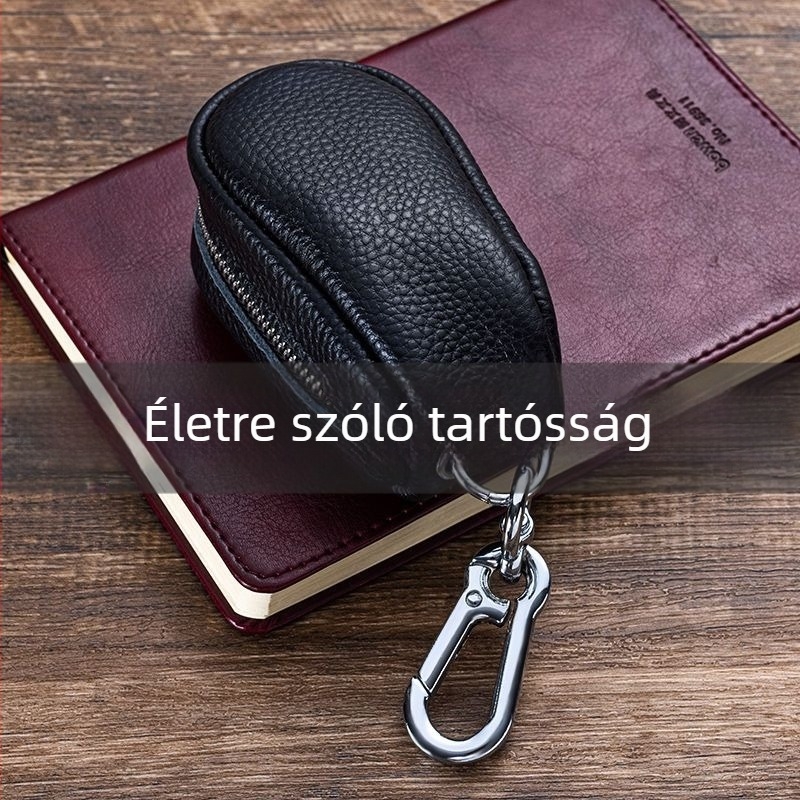 Első osztályú tehénbőr kulcstartó, nagy kapacitású, valódi bőr, multifunkcionális autókulcstartó, uniszex csattal