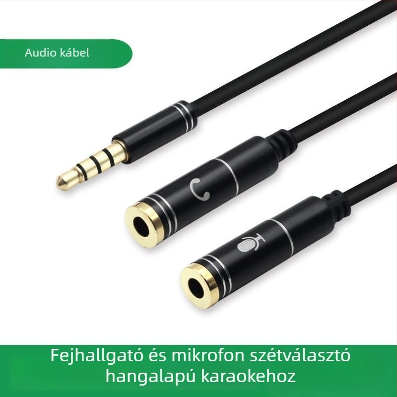 3,5 mm-es audió osztó kábel, egy–kettő PC-hez és mobilhoz, mikrofon csatlakozás (Maganyag: Oxygen-free copper; Vezetőanyag: Fiber optic; Márka: Other; Tanúsítás: Other)