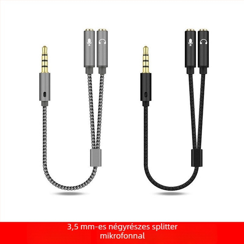 3,5 mm-es audió osztó kábel, egy–kettő PC-hez és mobilhoz, mikrofon csatlakozás (Maganyag: Oxygen-free copper; Vezetőanyag: Fiber optic; Márka: Other; Tanúsítás: Other)