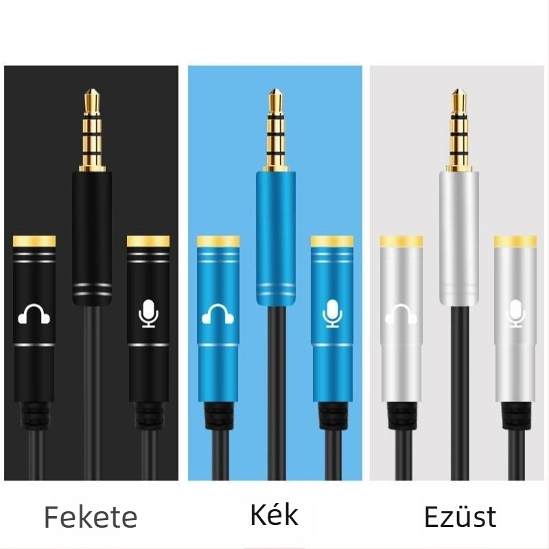 3,5 mm-es audió osztó kábel, egy–kettő PC-hez és mobilhoz, mikrofon csatlakozás (Maganyag: Oxygen-free copper; Vezetőanyag: Fiber optic; Márka: Other; Tanúsítás: Other)