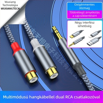 USB-C–ről 3,5 mm-es sztereó adapterkábellel, két RCA női kimenettel, aranyozott, réz vezető, OEM elérhető