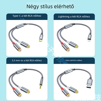 USB-C–ről 3,5 mm-es sztereó adapterkábellel, két RCA női kimenettel, aranyozott, réz vezető, OEM elérhető
