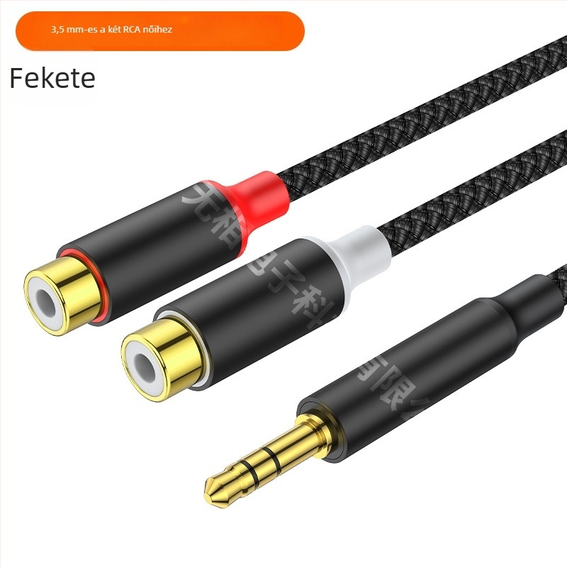 USB-C–ről 3,5 mm-es sztereó adapterkábellel, két RCA női kimenettel, aranyozott, réz vezető, OEM elérhető
