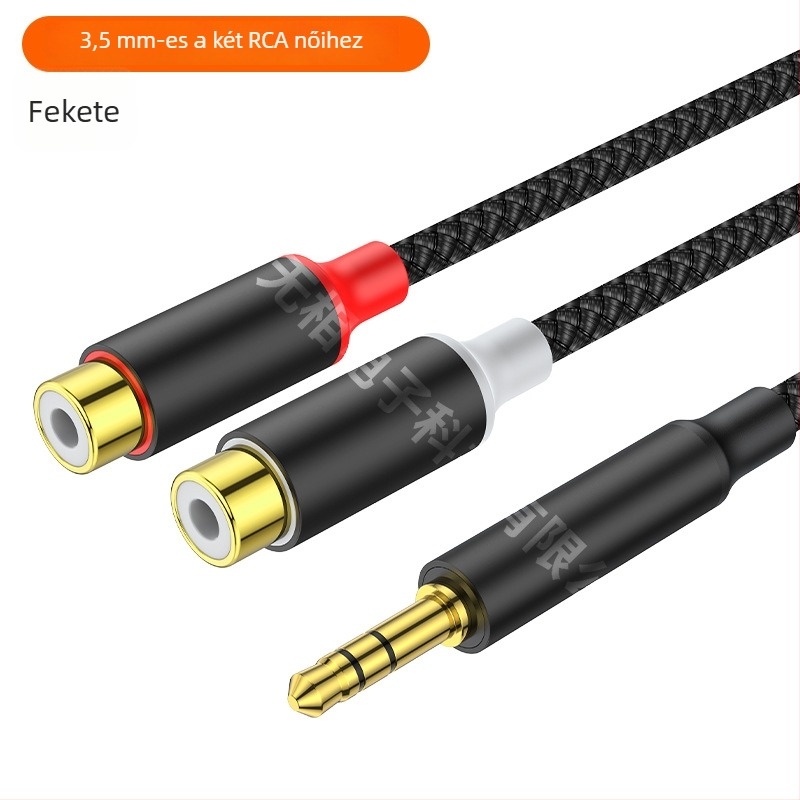 USB-C–ről 3,5 mm-es sztereó adapterkábellel, két RCA női kimenettel, aranyozott, réz vezető, OEM elérhető