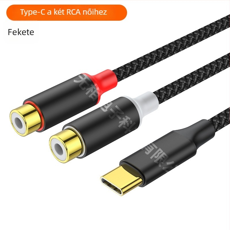 USB-C–ről 3,5 mm-es sztereó adapterkábellel, két RCA női kimenettel, aranyozott, réz vezető, OEM elérhető