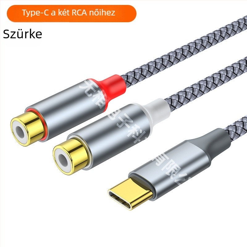 USB-C–ről 3,5 mm-es sztereó adapterkábellel, két RCA női kimenettel, aranyozott, réz vezető, OEM elérhető