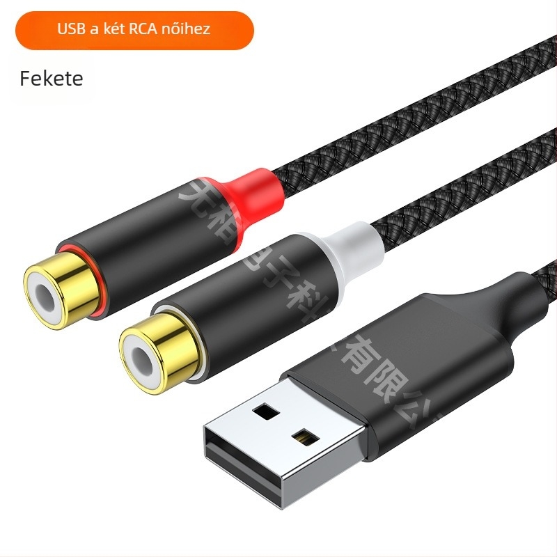 USB-C–ről 3,5 mm-es sztereó adapterkábellel, két RCA női kimenettel, aranyozott, réz vezető, OEM elérhető