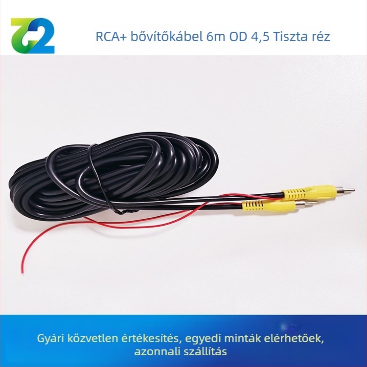 Autóhoz készült videó hosszabbító kábel hanggal és tolatókamerával, PVC burkolat, RoHS tanúsítva, márka Two or two, audio- és videó-kompatibilis.