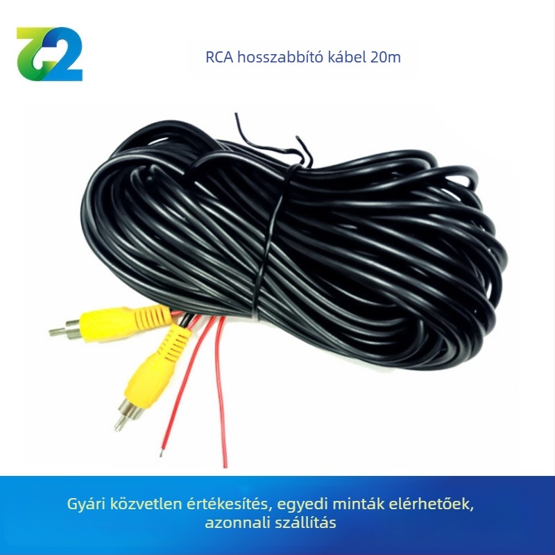 Autóhoz készült videó hosszabbító kábel hanggal és tolatókamerával, PVC burkolat, RoHS tanúsítva, márka Two or two, audio- és videó-kompatibilis.