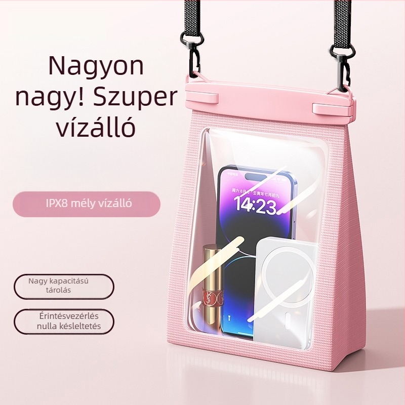 Érintőképernyős vízálló telefontáska, nagy kapacitású, 8 fokozatú vízállóság, ideális úszáshoz és raftinghoz, keresztpántos kozmetikai tároló