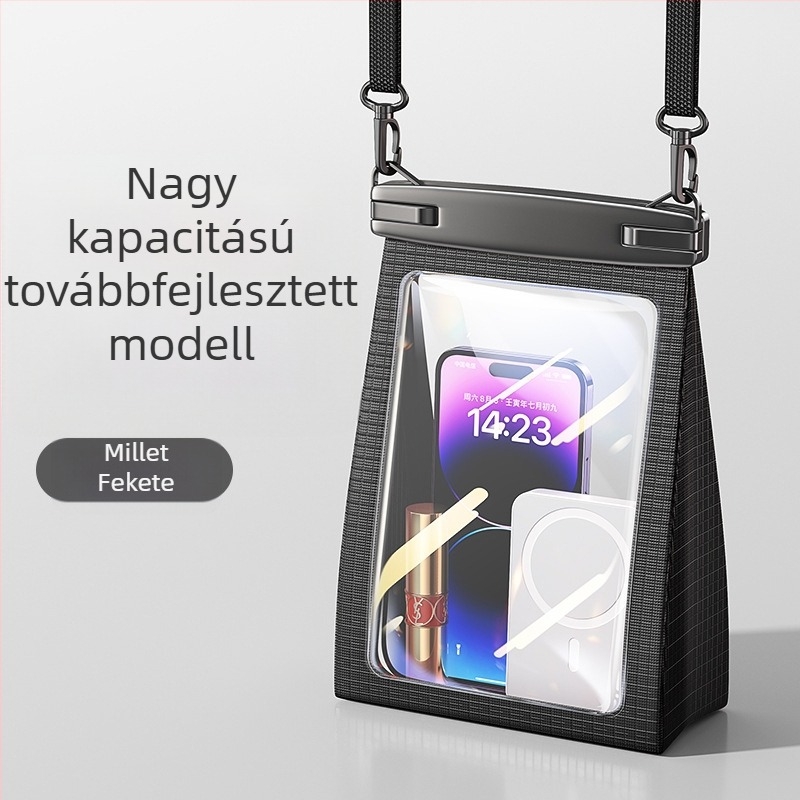 Érintőképernyős vízálló telefontáska, nagy kapacitású, 8 fokozatú vízállóság, ideális úszáshoz és raftinghoz, keresztpántos kozmetikai tároló