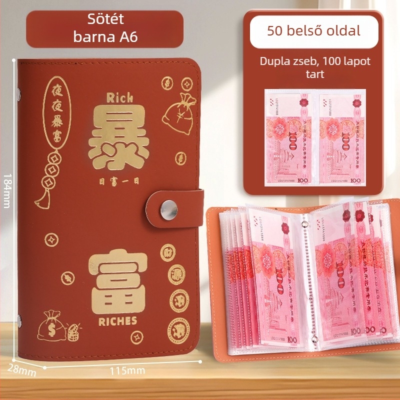 Bankszámlakönyv tartó jelszavas záródással – műbőr, banki könyv és csekk tartó, modell Cd dj, márka Full chain, termékkód Get rich money book