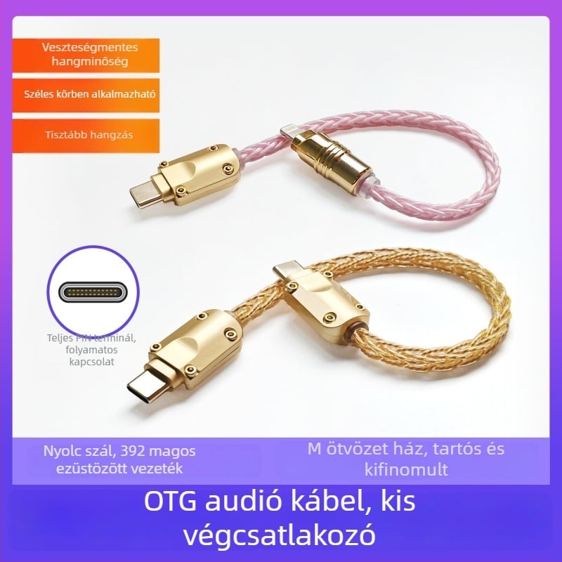 OTG Type-C audió kábel XS-012 kis végadapterrel, hallgató dekóderhez, hordozható DAC hangkártya kábel, ezüstözött réz vezeték