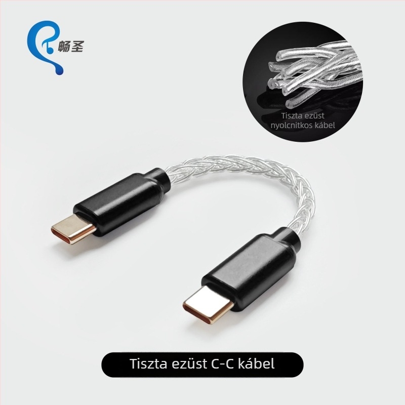 OTG Type-C audió kábel XS-012 kis végadapterrel, hallgató dekóderhez, hordozható DAC hangkártya kábel, ezüstözött réz vezeték