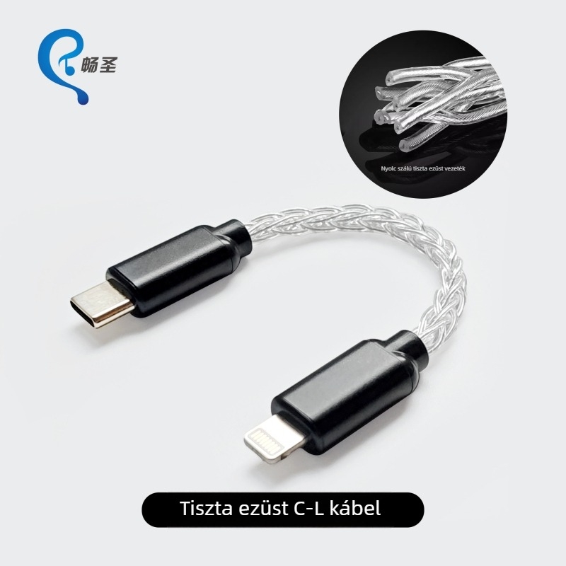 OTG Type-C audió kábel XS-012 kis végadapterrel, hallgató dekóderhez, hordozható DAC hangkártya kábel, ezüstözött réz vezeték