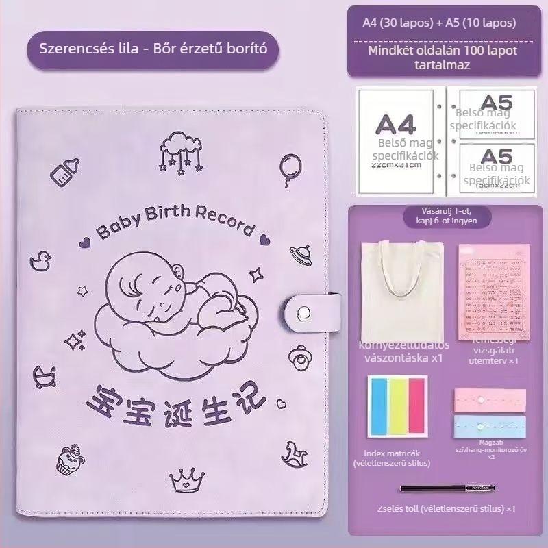Bőr terhességi feljegyzések tároló könyv, modell Sleeping Baby Storage Book; 120 oldal; vastagság 1.5; anyag vastagsága 0.2; logó nyomtatás elérhető