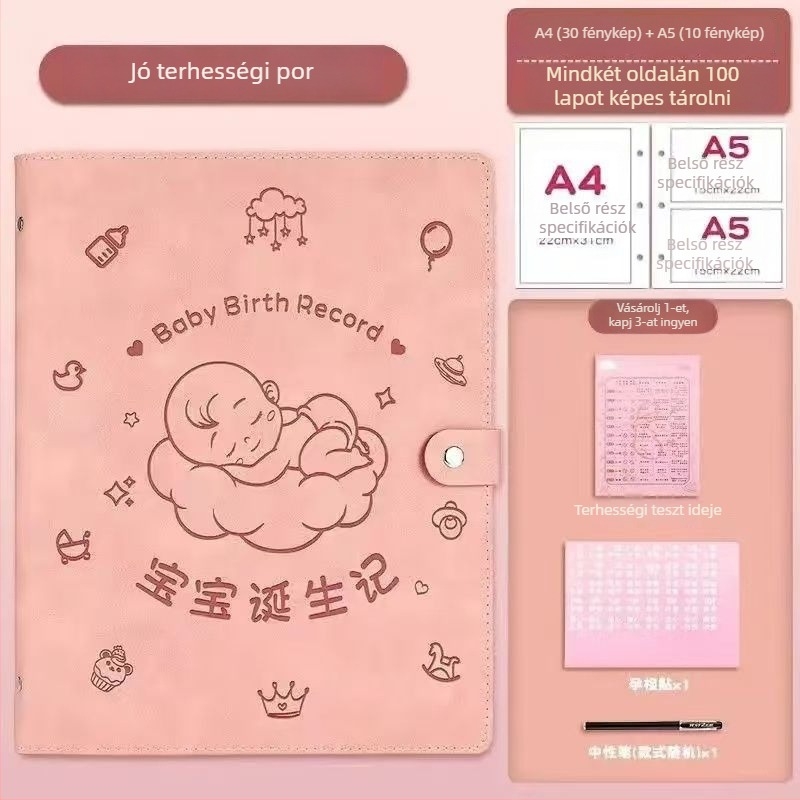 Bőr terhességi feljegyzések tároló könyv, modell Sleeping Baby Storage Book; 120 oldal; vastagság 1.5; anyag vastagsága 0.2; logó nyomtatás elérhető