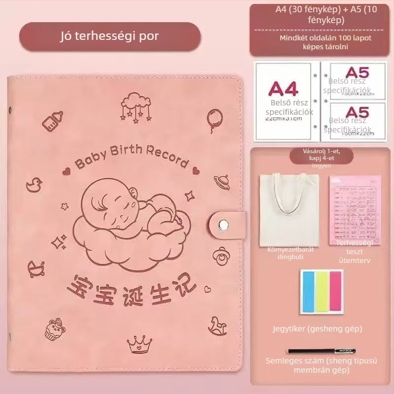 Bőr terhességi feljegyzések tároló könyv, modell Sleeping Baby Storage Book; 120 oldal; vastagság 1.5; anyag vastagsága 0.2; logó nyomtatás elérhető