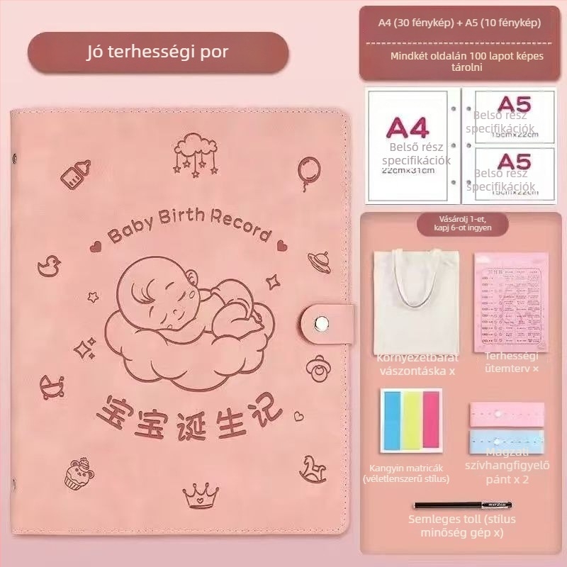 Bőr terhességi feljegyzések tároló könyv, modell Sleeping Baby Storage Book; 120 oldal; vastagság 1.5; anyag vastagsága 0.2; logó nyomtatás elérhető