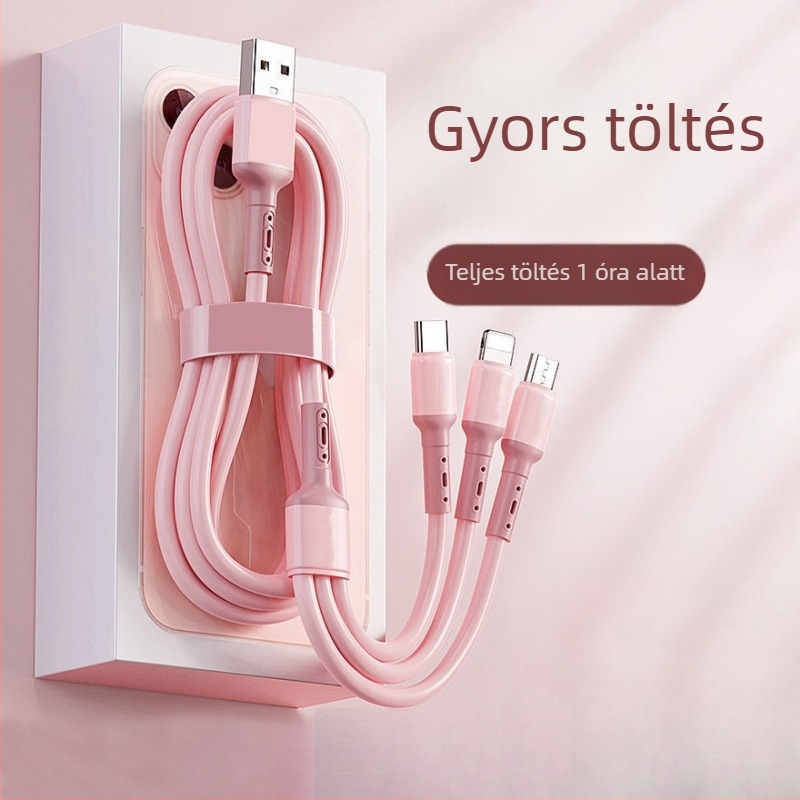 Kötött 66W USB gyorstöltő kábel, 1–3 kimenet, Huawei és Apple eszközökhöz