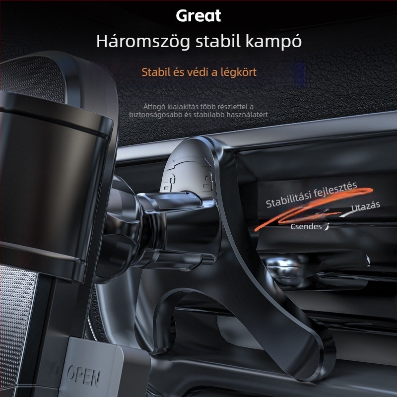Universal autós telefontartó légkivezetőhöz, snap-on rögzítés, 360° forgatás, vízszintes és függőleges pozíció