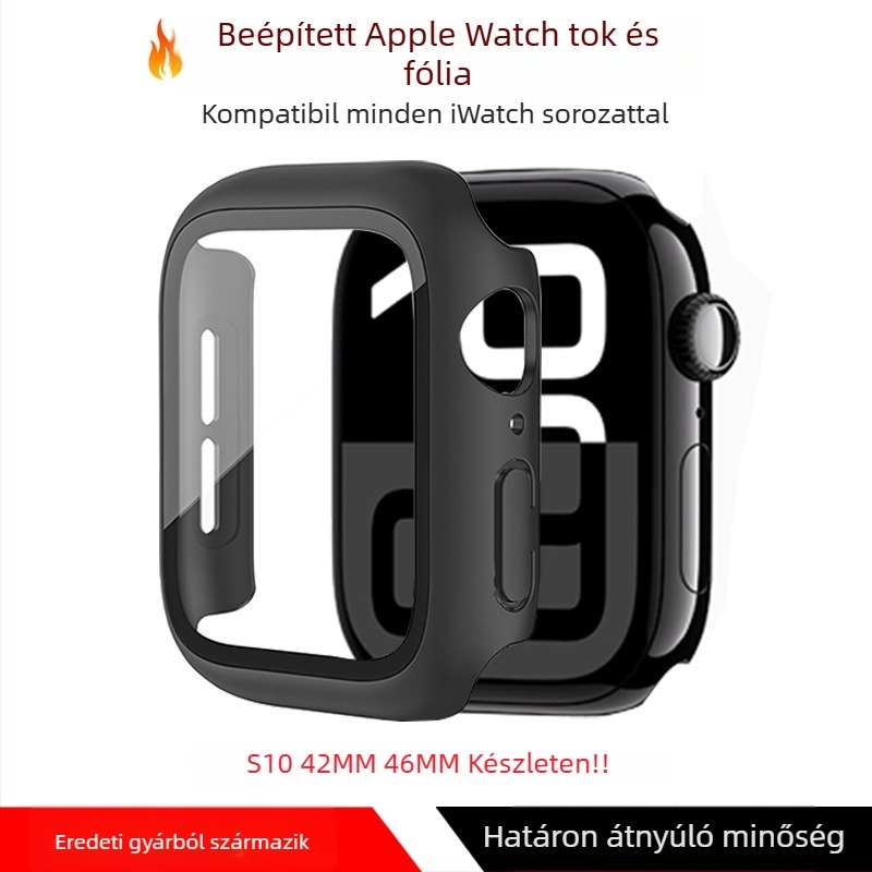 Apple Watch S11 védőtok integrált PC-héjjal és edzett üveg fóliával