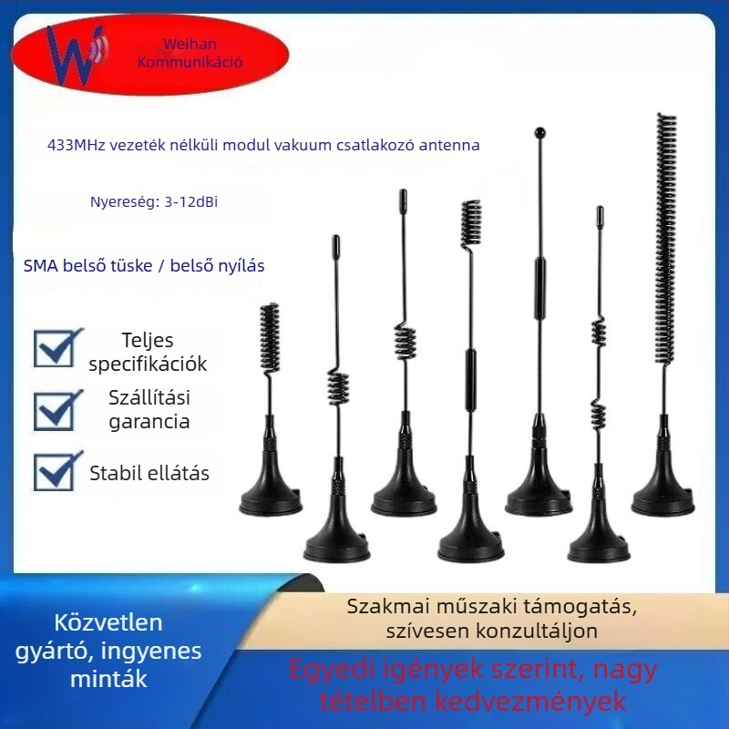 LoRa antenna magas nyereséggel, 12 dBi, 433 MHz, antenna ventuzával a modulhoz WEIHAN