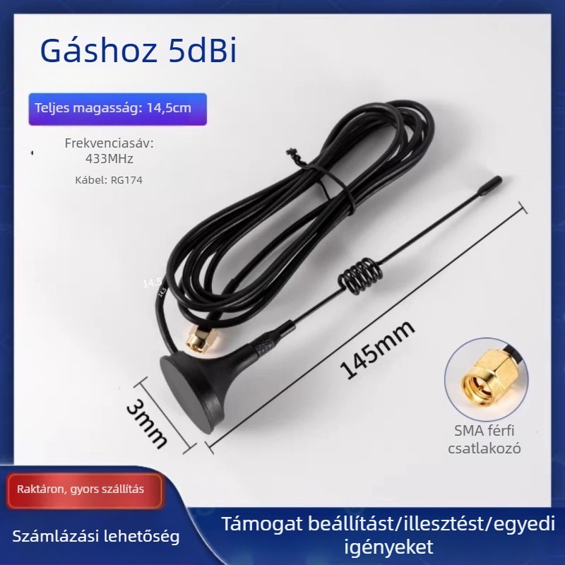 LoRa antenna magas nyereséggel, 12 dBi, 433 MHz, antenna ventuzával a modulhoz WEIHAN