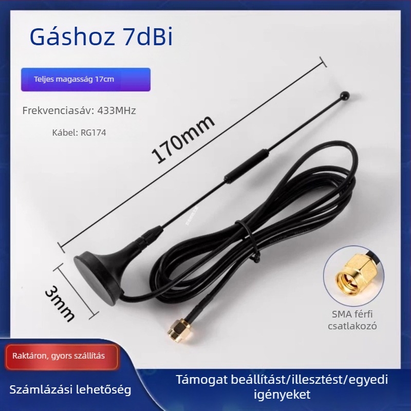 LoRa antenna magas nyereséggel, 12 dBi, 433 MHz, antenna ventuzával a modulhoz WEIHAN