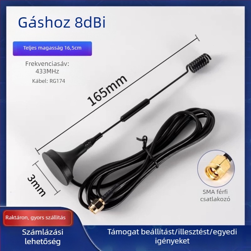 LoRa antenna magas nyereséggel, 12 dBi, 433 MHz, antenna ventuzával a modulhoz WEIHAN