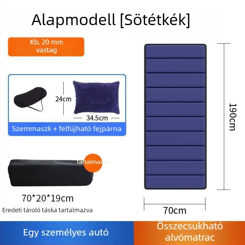 Autóba szerelhető egyágyas alvómatrac, hátsó csomagtartóban összecsukható, univerzális kompatibilitás, felfúvás nélkül